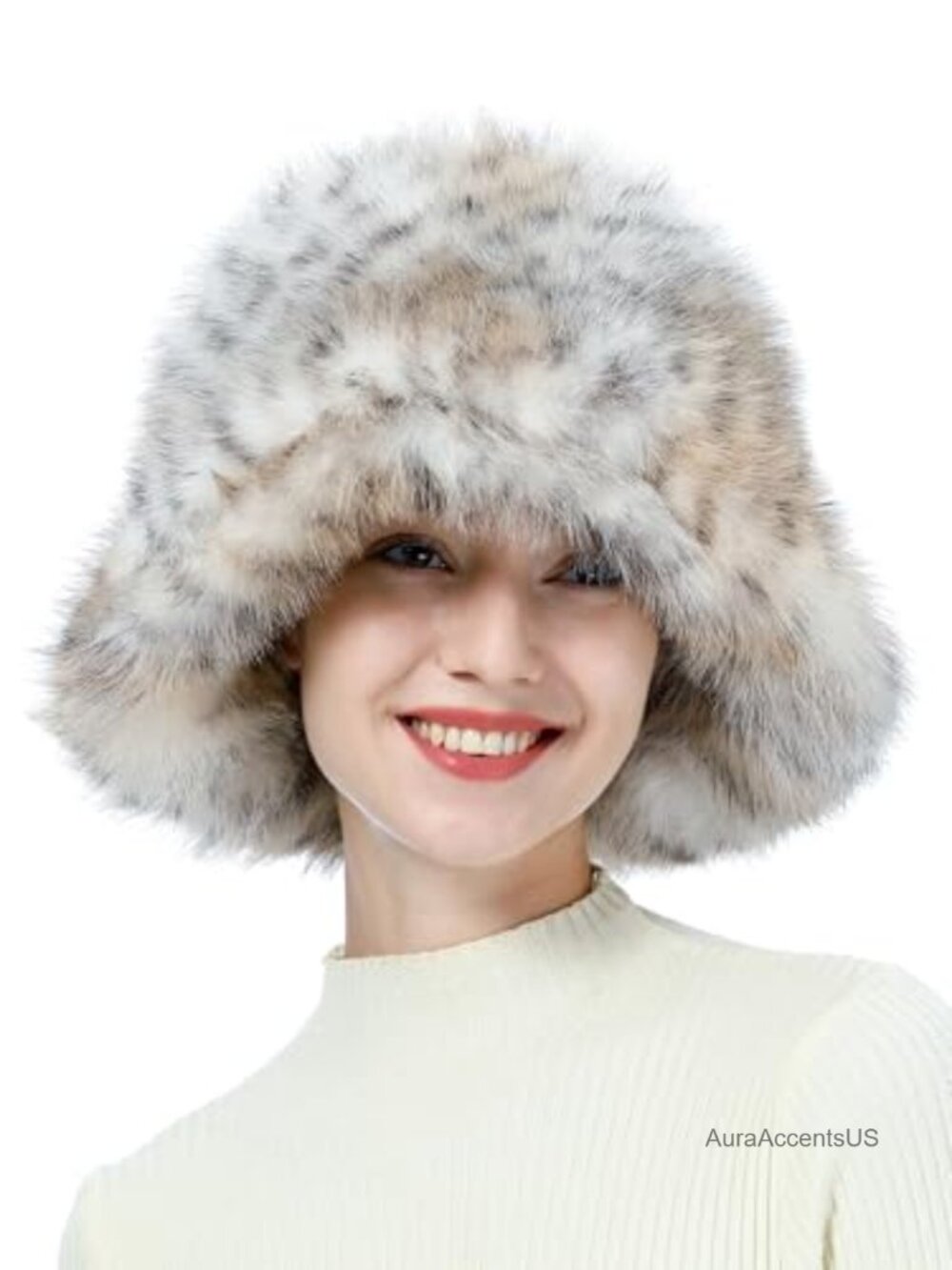 Faux Fur Bucket Hat Fluffy Warm Leopard Print Fisherman Cap